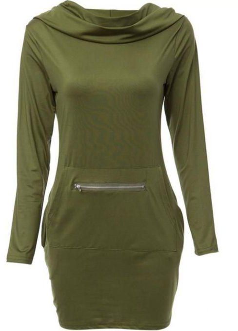 Fashion Hooded Pocket Design Mini Dress - Army Green