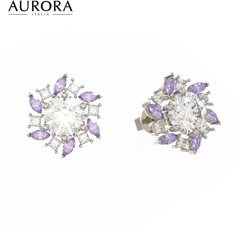 Auroses Violet Earrings 925 Sterling Silver 18K White Gold Plated