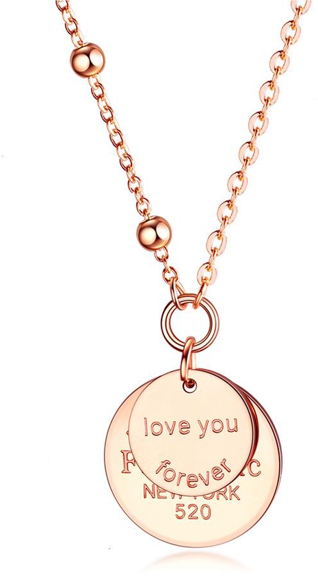 Seoulsenztury I Love You Round Titanium Necklace (Rose Gold)