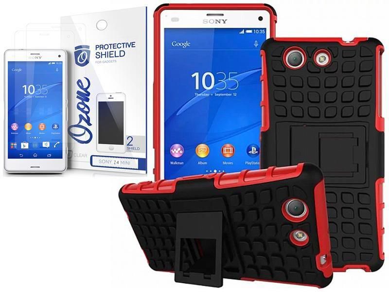 Ozone Tough Shockproof Hybrid Case Cover with Screen Protector for Sony Xperia Z4 Compact Red