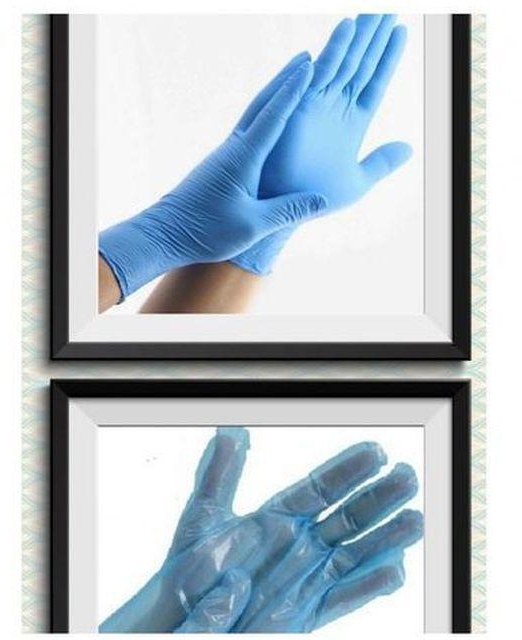 Large Nitrile Disposable Gloves - 100 Pcs + Plastic Gloves - 100 Pcs
