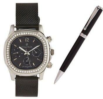 Women's Analog Square Wrist Watch And Pen Set LS1152BPV1050WB