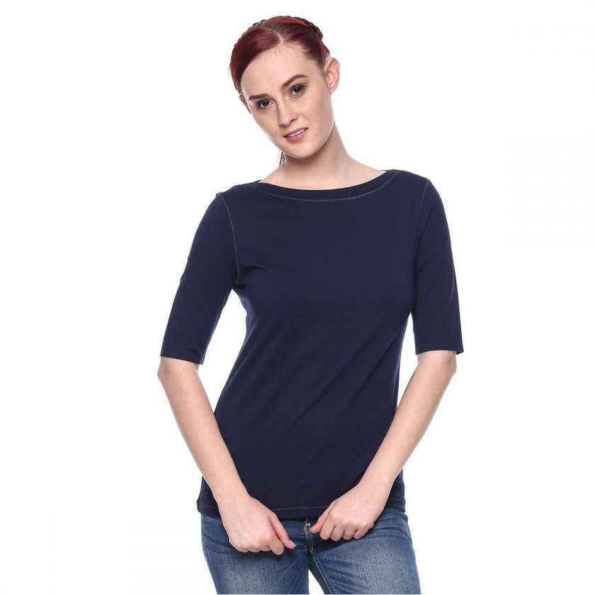Lacoste Navy Blue Viscose Round Neck T-Shirt For Women