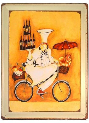 Chef Holding Food On A Bike Dubai Vintage Metal Plate Tin Sign Multicolour