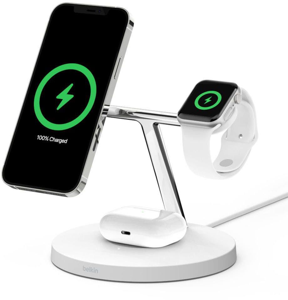 Belkin 3-in-1 Wireless Charger with MagSafe 15W, White