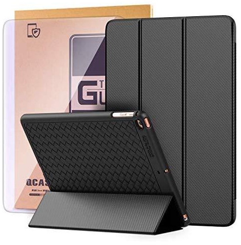 Grid Weave Hollow Protective Case Compatible with iPad 2018 6th/2017 5th iPad Air2 with HD Glass Screen Protector,Soft Breathable Cool Plaid TPU Back Cover for iPad Air/Air2 (black)