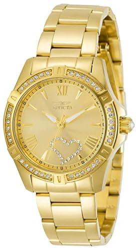 Invicta Women's Angel Analog Display Crystal Accented Quartz Stainless-Steel Strap, Gold, Casual Watch (Model: 11770, 15252)