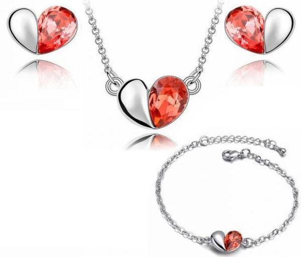 Heart Necklace, Earrings and Bracelet Set Of Romantic Valentine’s