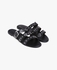 Black Studded Faux Leather Slides