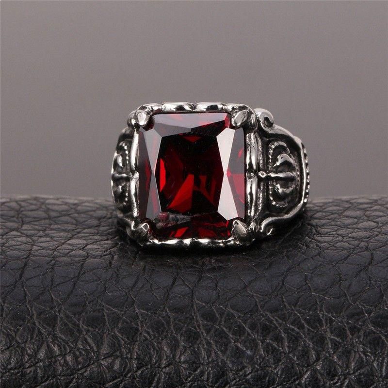 Vintage Crystal Ring with Red Crystal Stainless Steel Size 10