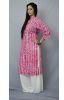 Kapish Designer Stylish Pink Batik Print Jaipuri Kurti with Wooden Buttons Cotton Fabric Pink with White 40