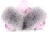 Stylish Women Faux Fur Open Toe Flat Slippers Grey/Pink