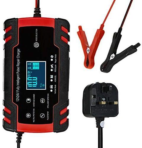 Authticar 12V 24V Pulse Repairing Charger with LCD Display Motorcycle & Car Battery Charger AGM GEL WET Lead Acid Battery Charger