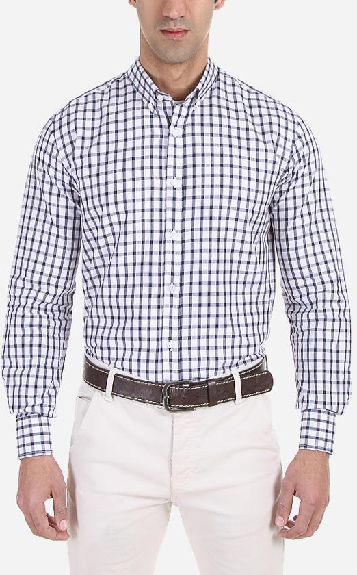 Enzo Button-Down Collar Checkered Shirt - White