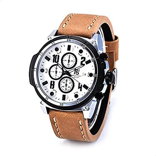T5 H3436G-I Leather Round Analog Watch for Men - Camel