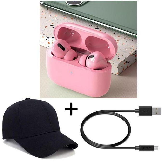 Air Pro 3 Wireless Bluetooth Pods,Wireless - Pink+Baseball Cap+Normal Cable