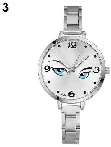 Bluelans GAIETY Lady Girl Fashion Blue Eyes Round Dial Stainless Steel Strap Casual Wrist Watch (Silver)