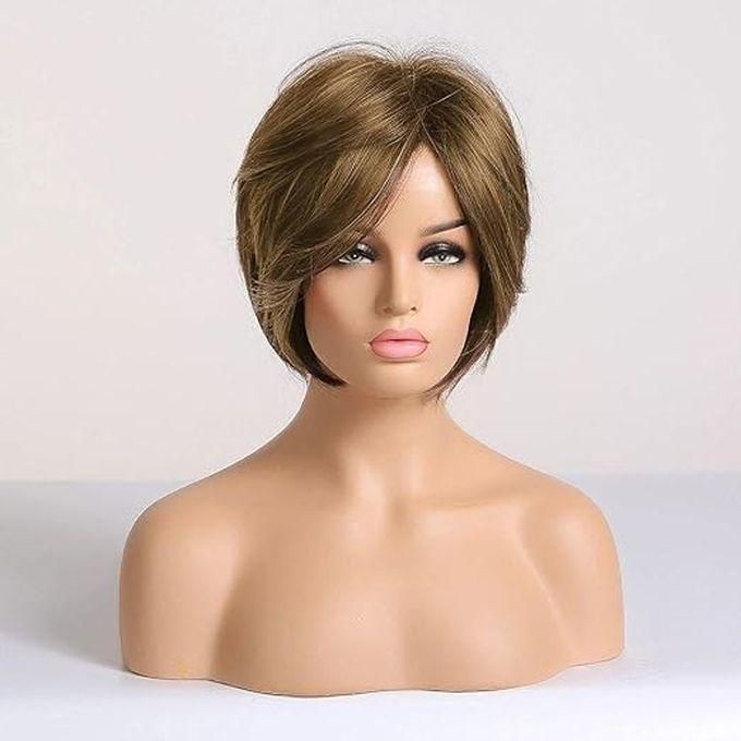 Short Curly Blond Brown Synthetic Wig, Washable, Heat-resistant And Straightening