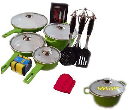 K&I Ceramic Line Cookware Set - 15 Pcs + One Casserole For Free - 24 Cm