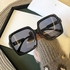 FKSH Women's Vintage Oversize Square Gradient Sunglasses Luxury Big Frame, Black (Lenses Color: Gold)
