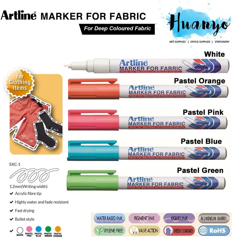 Artline White &amp; Pastel Colour Fabric T Shirt Marker for Dark Colored Fabric (1.2MM Bullet Tip)