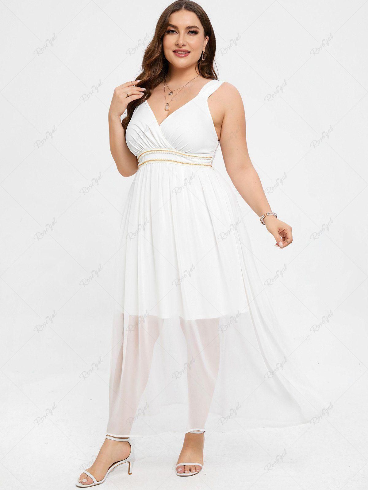 Plus Size Faux Pearls Embellished High Rise Surplice Maxi Party Wedding White Fairy Dress - 2x | Us 18-20