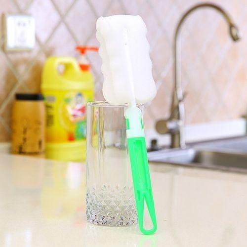 Zoreya 3Pcs Kitchen Cleaning Tool Sponge Brush For Wineglass Bottle Coffe Glass Cup -Green
