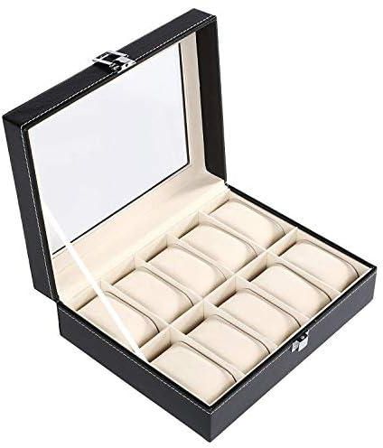 GUKA Watch Box 10 Slot Display Case Real Glass Organizer Storage with Pu Leather for Men and Women
