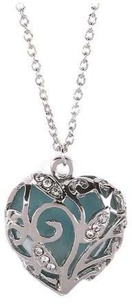 Alloy Stone Studded Heart Shaped Pendant Necklace Silver/Blue