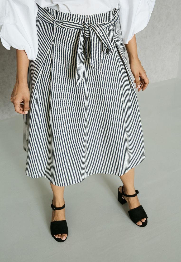 Belted Striped Skirt