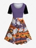 Halloween Ghost Bats Pumpkin Printed Colorblock Vintage A Line Dress - 5x | Us 30-32