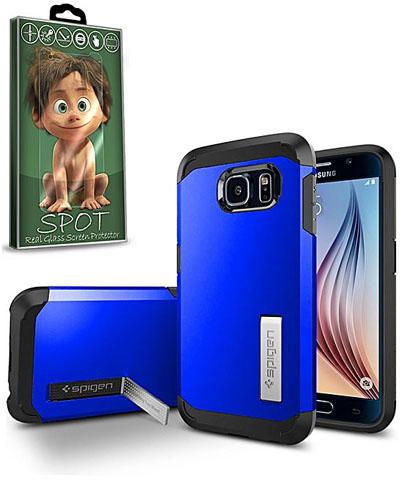 Spigen Stand Cover for Samsung Galaxy S6 – Blue + Glass Screen Protector
