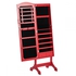 Full Length Mirrored Jewelry Cabinet with Buit-In Lights, Red - 154 x 30.8 x 45.7 cm