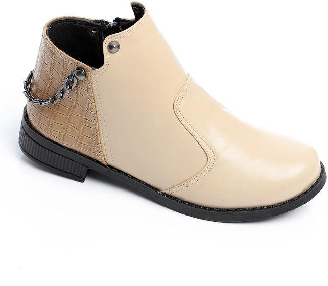 Half Boots Beige Leather With A Chain On The Back