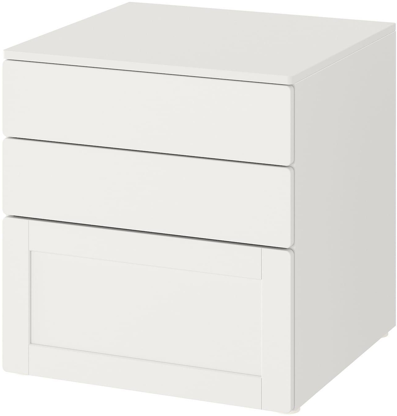 SMÅSTAD / PLATSA وحدة تخزين بـ 3 أدراج - أبيض أبيض/مع إطار ‎60x57x63 سم‏