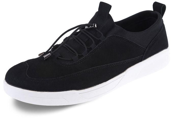 Fashion Men Patchwork Suede Loafers Shoes - Black