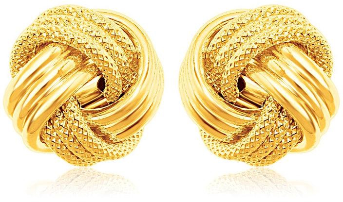 14k Yellow Gold Love Knot with Ridge Texture Earrings-rx92699
