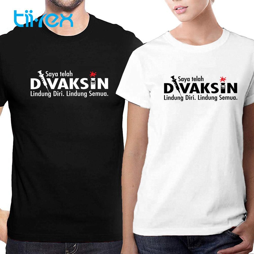 Tii-Rex Divaksin Lindung Covid 19 T-Shirts - 5 Sizes (Black - White)