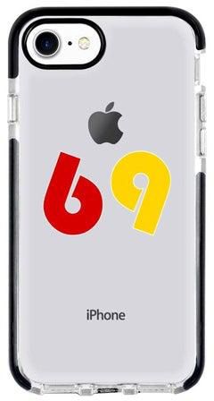 غطاء حماية مطبوع عليه رقم "69" من تشكيلة إمباكت برو لهاتف أبل آيفون 8 شفاف/ أحمر/ أصفر
