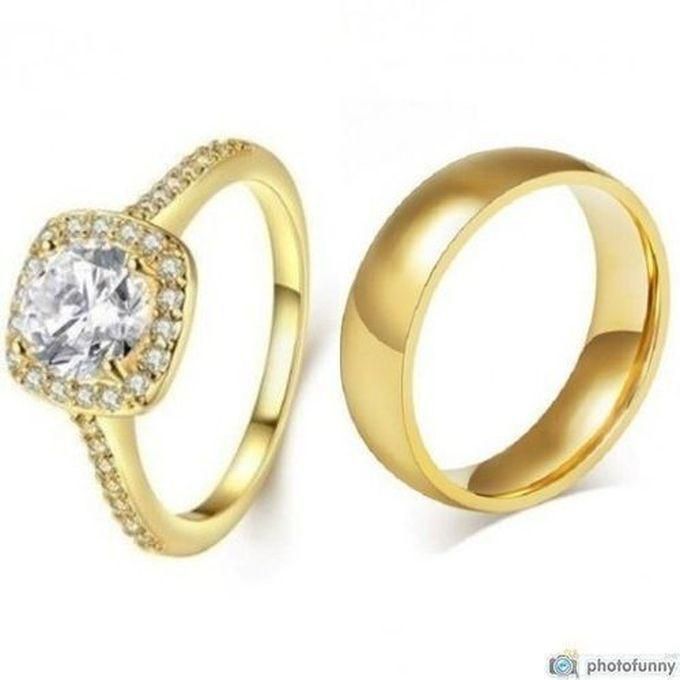 Stainless Stainless Steel Wedding Ring Set-Gold