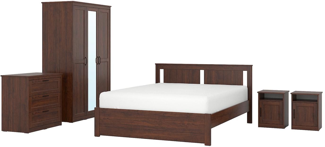 SONGESAND Bedroom furniture, set of 5 - brown 160x200 cm