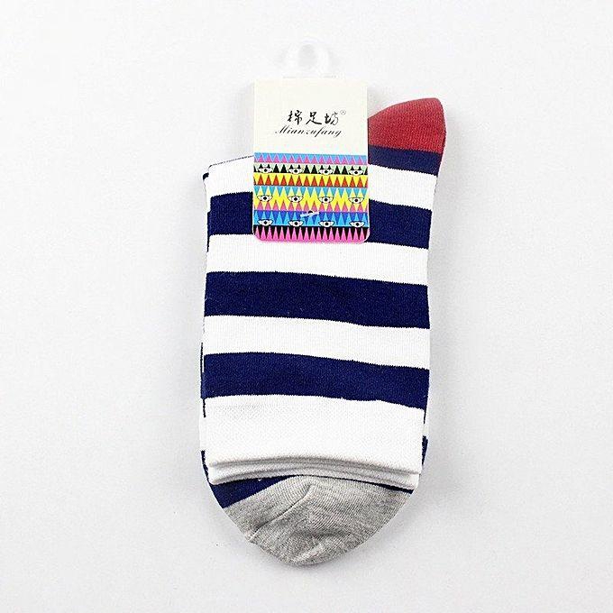 Fashion Men‘s Striped Mixed Color Cotton Casual Ankle Socks Sport Soft Crew Dress Socks Navy Blue