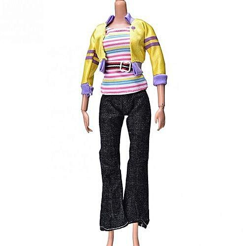 Universal 3Pcs/set Fashion Handmade Yellow Coat Black Pant Rainbow Vest For Barbies