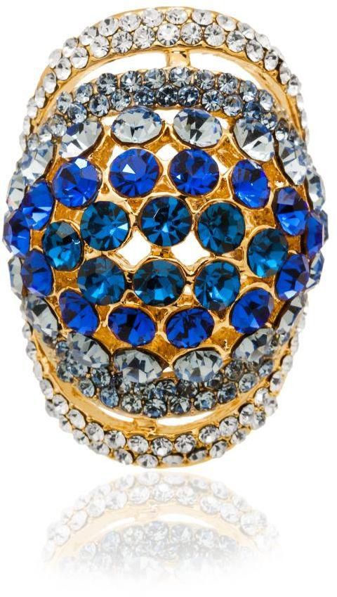 Yellow Gold Plated Ring With "Blue" Colored Crystals,"211ANT"