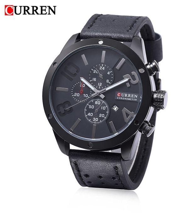 Curren 8243 New Male Business Quartz Watch 3ATM Decorative Sub-dial 30m Water Resistance Leather Band Wristwatch