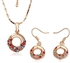 18k Rose Gold Plated Jewelry Set, Necklace/Earrings with Colored Austrian crystals