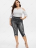 Plus Size High Waist 3D Lace Up Jean Print Capri Leggings - 4x | Us 26-28