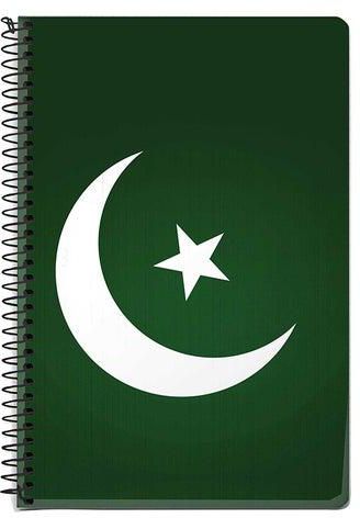 دفتر ملاحظات بسلك وورق مقاس A5 بتصميم علم باكستان أخضر/أبيض