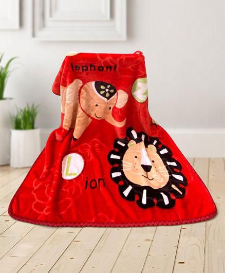 Babyhug Premium Embossed Mink Blanket Multi Animal Print - Red
