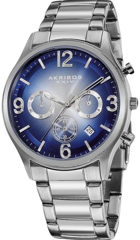 Akribos XXIV Ultimate Men's Blue Dial Stainless Steel Band Watch - AK607BU
